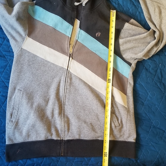 Y2k vintage hoodie Hang Ten Striped Full Zip-Up Hoodie Mens Size Small - Picture 13 of 14